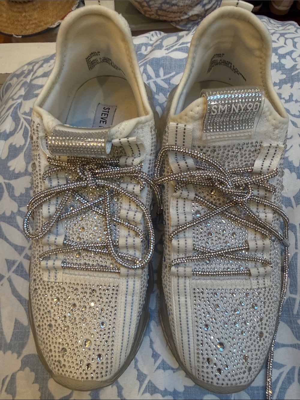 Steve Madden White Crystal Rhinestone Embellished Sneakers